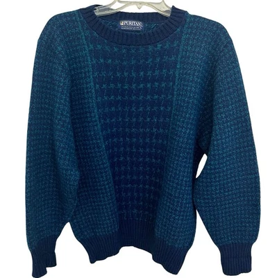 Vintage Puritan wool and acrylic houndstooth sweater Green & Blue Men’s L NWOT - Image 1 of 4