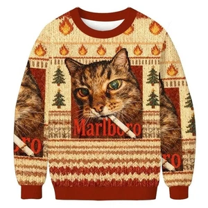 Lustiger Marlboro Smoking Cat Meme Ugly Christmas Sweater, Christmas Ugly Sweater - Bild 1 von 2