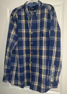 Chaps Men's Easy Care Shirt Size XXL Plaid Yellow Blue Button Up EUC - Picture 1 of 7