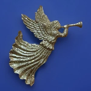 "Adorno de cuerno soplador de ángel dorado brillo dorado 4"" x 5""" - Imagen 1 de 3