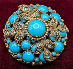 Exquisite Vintage ORIGINAL BY ROBERT Glasimitat Türkis Brosche groß - Bild 1 von 8