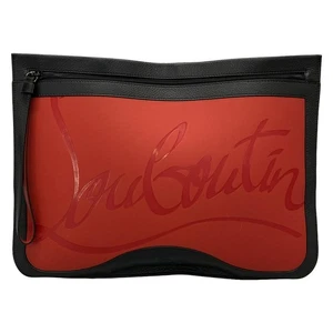Auth CHRISTIAN LOUBOUTIN Black Red Leather Rubber Clutch Bag - Picture 1 of 18