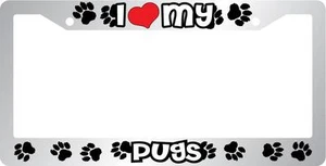 Chrome License Plate Frame I Heart My Pugs Auto Accessory Peticular - Picture 1 of 1