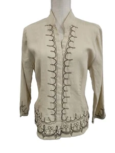 Allison Taylor Pure Linen Bluse Gr. XL braun bestickt Oberteil Langarmshirt - Bild 1 von 11