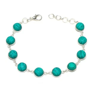 Green Turquoise Gemstone Handmade 925 Sterling silver Bracelet Size 7-8'' - Picture 1 of 1