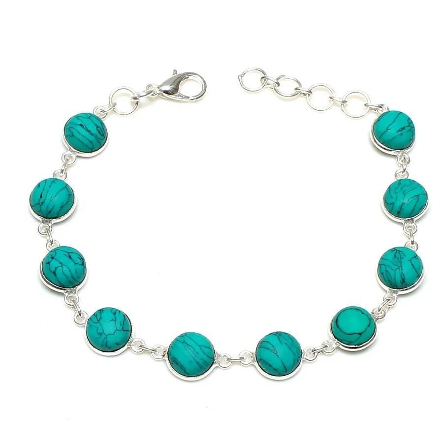 Green Turquoise Gemstone Handmade 925 Sterling silver Bracelet Size 7-8'' - Image 1 of 1