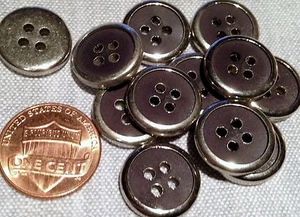 12 Shiny Silver Tone Metal Charcoal Plastic Buttons Almost 5/8" 15.2mm # 7756 - Picture 1 of 1