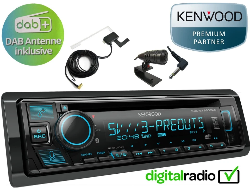 Kenwood KDC-BT960DAB 1-DIN Autoradio BT DAB inkl. Antenne 3x Cinch