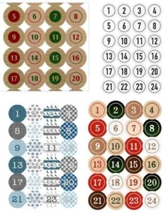 Adventskalenderzahlen - Zahlensticker 1-24 Design Aufkleber AUSWAHL Weihnachten - Bild 1 von 12