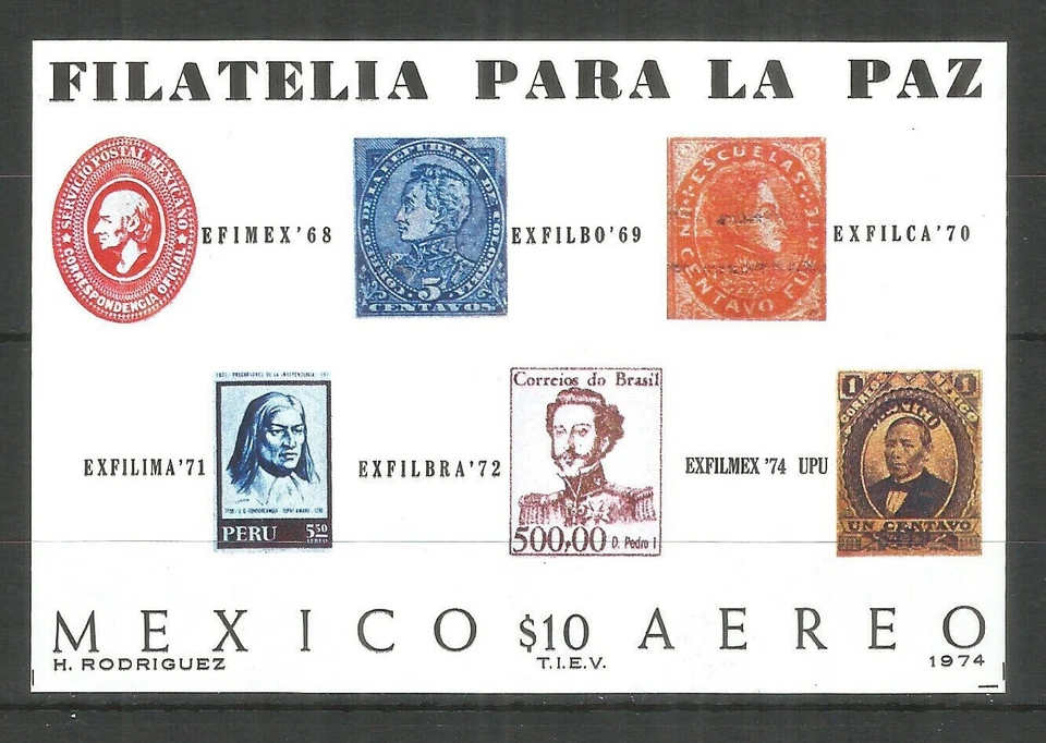 Мексика - (1974) "Выставка марок" (#C434) сувенирный лист (MNH). - Изображение 1 из 1
