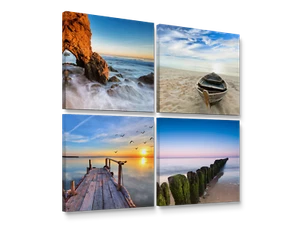 Sea Beach, Modern Seascape Canvas Wall Art Prints, Framed Ready to Hang 12"x12" - Picture 1 of 5