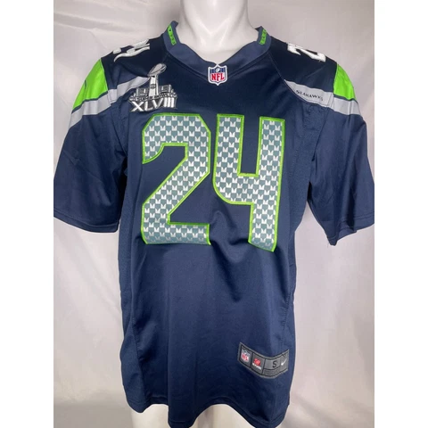 Marshawn Lynch #24 Seattle Seahawks NIKE Super Bowl XLVIII Jersey Men's SMALL Cover