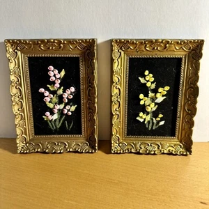2er Set Vintage Muschel gerahmt Kunst Samt Hintergrund Kitsch Strand Ozean - Bild 1 von 13