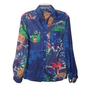 Desigual Camicia Uomo Taglia Media Manica Lunga Foglie Floreali Tropicali - Foto 1 di 19