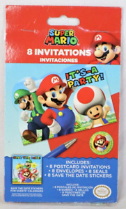 NEW Super Mario 8 Invitation Cards Party Postcard Envelopes Seals FREE SHIPPING!