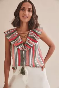 COUNTRY ROAD Striped Cotton Seersucker Sleeveless Top SIZE 12 blouse - Picture 1 of 7