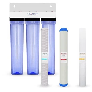 Max Water 3 Stage 20" x 2.5" Iron Manganese Whole House Water Filter System - Picture 1 of 5
