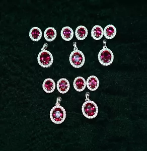 WHOLESALE 10 SET 925 STERLING Simulated Ruby TOPAZ EARRING PENDANT SET e107 - Picture 1 of 2