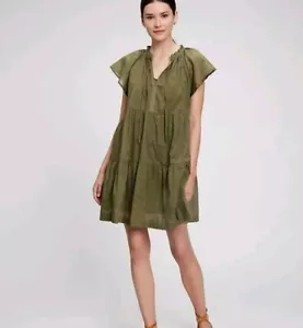 Nuevo con etiquetas Vestido GAP Para Mujer XL Verde Bordado Volantes Algodón Volantes Boho Playa - Imagen 1 de 11