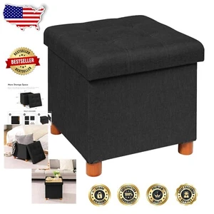 Stylish 15" Square Ottoman with Tray and Hidden Storage - Modern Linen Design - Picture 1 of 9