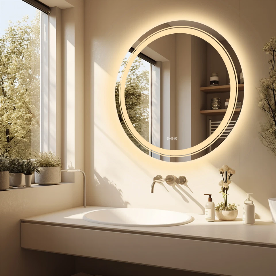 20"-32" Oval/Circle LED Bathroom Mirror Vanity Wall Makeup Mirror Anti-fog Touch - Image 1 of 4