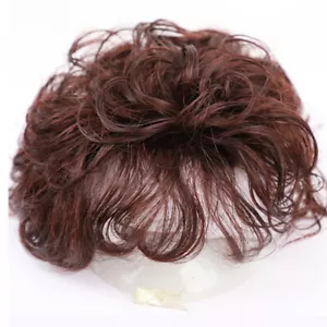 100% Human Hair Wig Natural Curly Hairpiece Topper Top Clip Short Wigs for Women - Picture 1 of 9