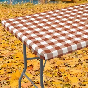 Rectangle Picnic Table Cloth Elastic Waterproof Fitted Vinyl Tablecloth for 8 - Picture 1 of 8