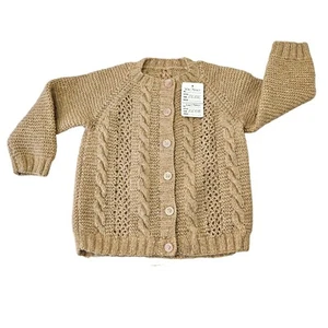 Wool Solutions Handmade Cable Knit Wool Cardigans Unisex Kids 5/6 Yrs Beige NWT - Picture 1 of 7
