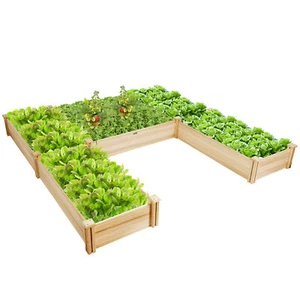 Raised Garden Bed Wooden Garden Box Planter Container U-Shaped Bed 92.5x95x11in - Picture 1 of 10