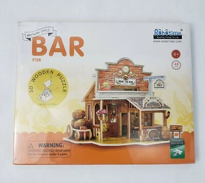 3D Wooden Puzzle Jigsaw Western Style Bar Model Building Kits Toy Gift Kids - Image 1 of 4