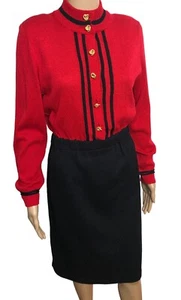 vtg 80s LIZ CLAIBORNE Sweater Dress Sz PM Mock Neck Long Slv Red Black Knit EUC - Picture 1 of 14