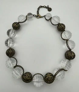 RJ Graziano  17" Faceted Clear Lucite & Open Bronze Tone Metalwork Bead Necklace - Picture 1 of 8
