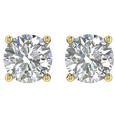 Aretes solitario diamante redondo tornillo trasero SI2 H 1,01 quilates oro amarillo 14K Foto 1 de 4