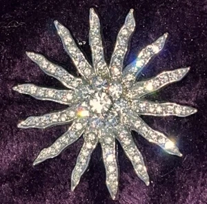 klare Strass Brosche Anstecknadel Anhänger Sonne himmlisch silberfarben Brillant Vintage - Bild 1 von 3