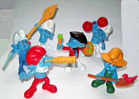 Lot of 6 SMURFS: PAPA FARMER HANDY PAINTER HEFTY CLUMSY Toy Cake Topper Figures Cover