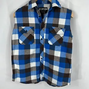 Carbon Blue Plaid SZ  Button Vest Cotton Grunge Y2k 90s Skater Country Western - Picture 1 of 9