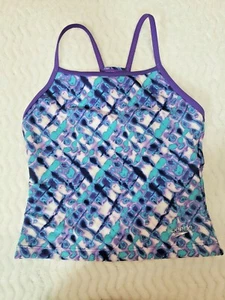 Speedo Girls Size 8 Purple & Blue Geometric Pattern Spaghetti Strap Swim Top - Picture 1 of 3