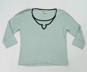 Requirements Women's Sweater Size XL Light Green Ribbed 3/4 Sleeve Pullover - Picture 1 of 13