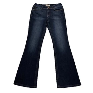 L.e.i. Jeans Womens 7 Junior Sophia Hipster Flare Faded Blue Denim Flap Pockets - Picture 1 of 12