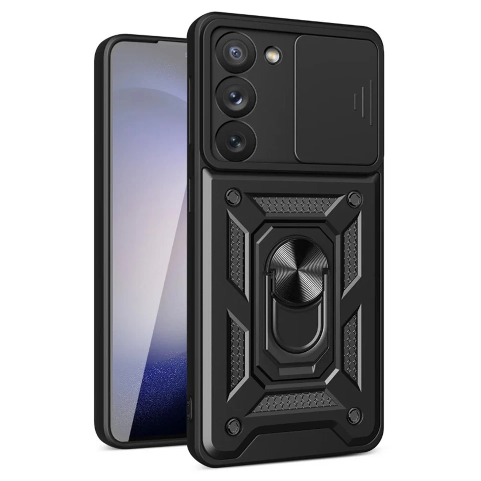 For Samsung Galaxy S23 TPU Case Kickstand Ring Holder & Slide Camera Cover Black - Image 1 of 1