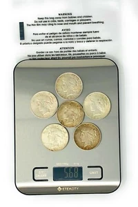5.68 OZ. 90% Silver Six US Silver Peace Dollar Coins Various Dates -Lot 10 - Picture 1 of 1