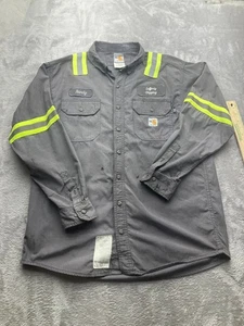 Camicia Carhartt FR uomo L grande bottoni grigio riflettente orlo hi vis abbigliamento da lavoro - Foto 1 di 8