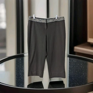 New York Donna Capris Marrone Ricamato Perline Vita Tg Large - Foto 1 di 7