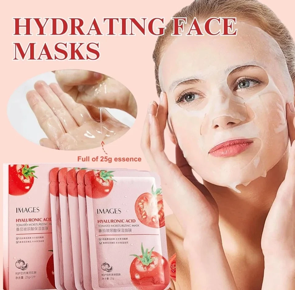 5pc Korea Images Fresh Tomato Moisturizing Facial Mask Sheet Hyaluronic Acid 25g - Image 1 of 4