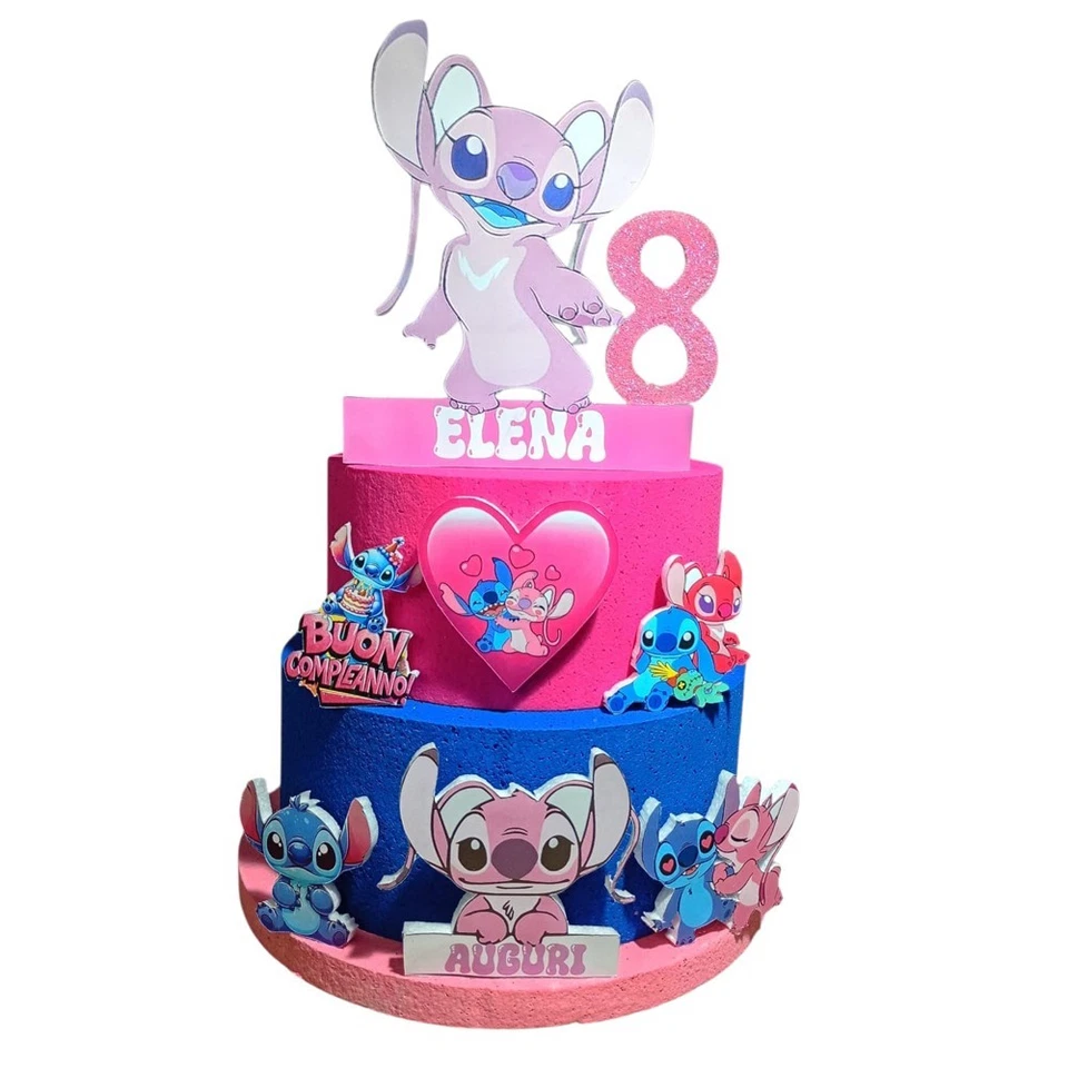 Torta Scenografica 3D Stitch e Angel Personalizzata con Nome ed Età  Decorazione - Immagine 1 di 1