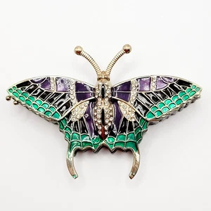 Butterfly Two Piece Colorful Enamel Sparkly Rhinestones Metal Vanity Trinket Box - Picture 1 of 24