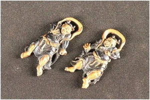 Japan antique Edo era The Deva King Menuki Copper Box sword katana armor blade  - Picture 1 of 10