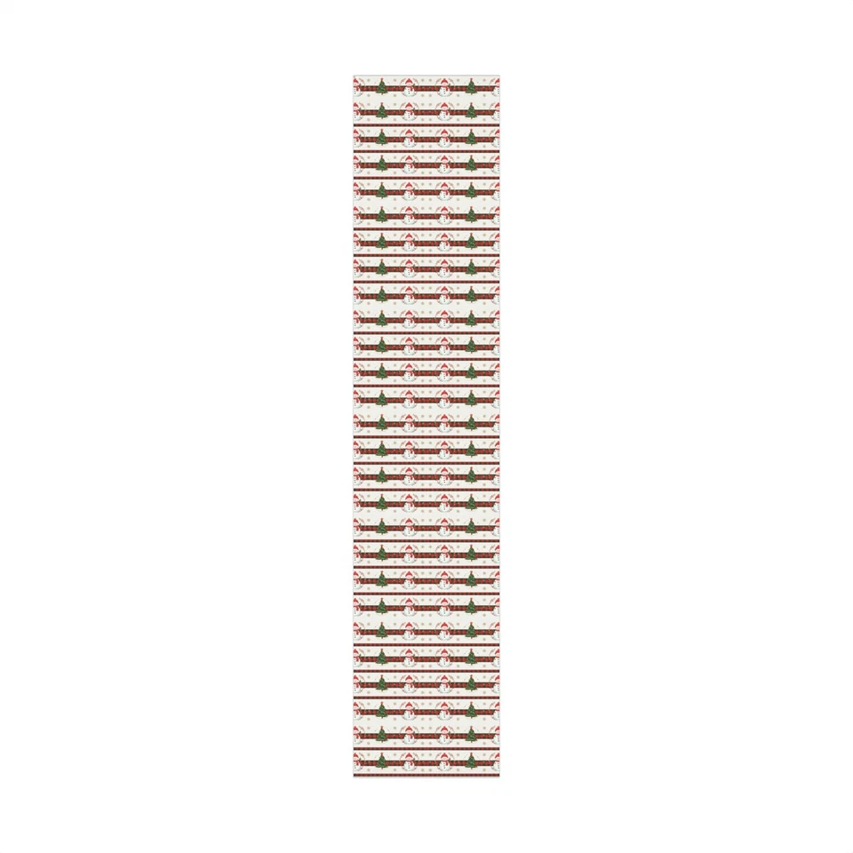 Whimsical Snowman & Pine Tree Christmas Wrapping Paper Roll - Red & Green - Image 1 of 1