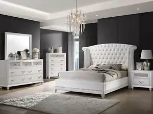 NEW Modern Furniture - 5 piece White & Silver Finish Queen King Bedroom Set IL72 - Picture 1 of 4