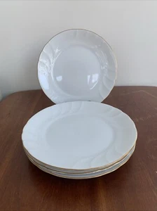 MIKASA WEDDING BAND Set Of 4 Salad Plates L9709 Japan Fine China White Gold Trim - Picture 1 of 6